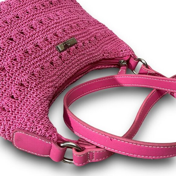 Minicci Crocheted Knit Macrame Pink Crossbody Bag Shoulder Bag Purse Handbag - Picture 10 of 11